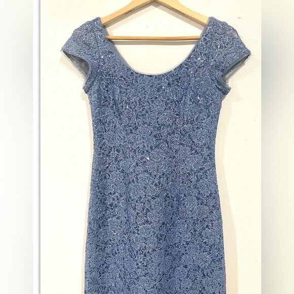 Oleg Cassini Sequin blue gray Cocktail prom Vegas Dress size 2 - Picture 7 of 13